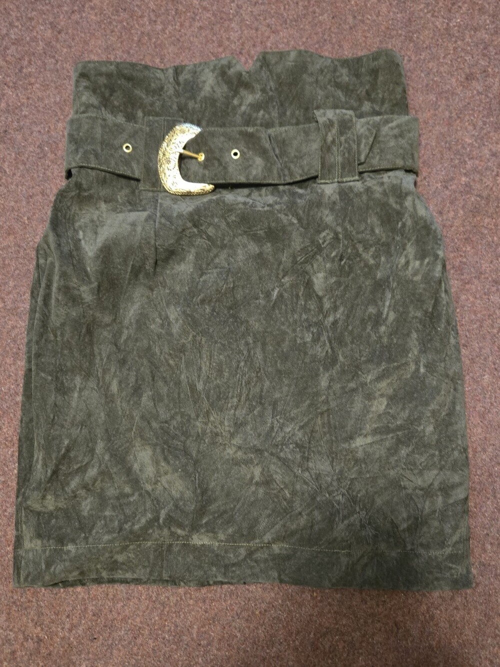 Ling Go Fahion Faux Suede Miniskirt Innolive Green Gold Tone Belt Size Medium